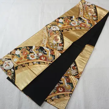 후리소데에 코마하쿠츠카이 학 금 순수 실크 후쿠로 오비 a810