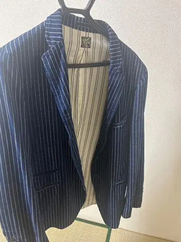 SUGAR CANE 네이비 스트라이프 테일러드 자켓