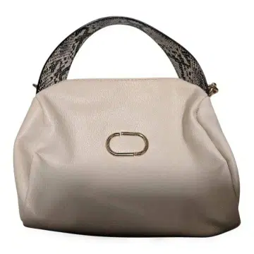 베이지 가죽 핸드백 스네이크 패턴 미사용