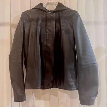 theory 천연 가죽 후드 부착 자켓 블랙