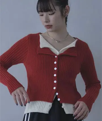 미에트 레이어드 배색 니트 가디건