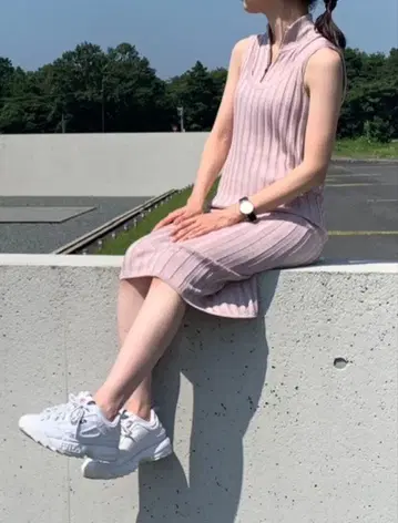 BACCA 와이드 리브 멜란지 리브 니트 숏 풀오버, 원피스 세트