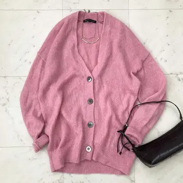 새상품급 23구 모헤어 V넥 가디건 38 핑크