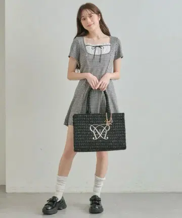 OLIVE des OLIVE 체크 무늬 반팔 미니 원피스