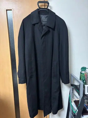 발레스토리노 스탠드 칼라 롱 코트 캐시미어 100% 블랙