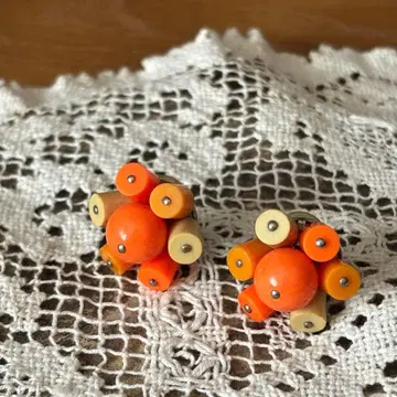 프랑스 빈티지 귀찌 오렌지 플라워 모티브 레트로