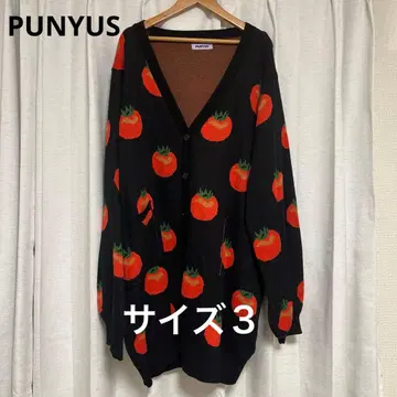 PUNYUS 후드 패턴 롱 니트 가디건 토마토