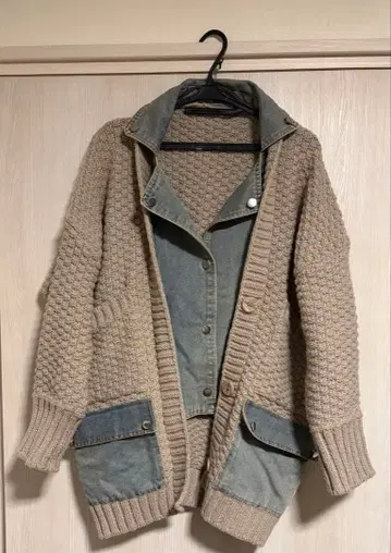 오버 사이즈 니트 데님 가디건