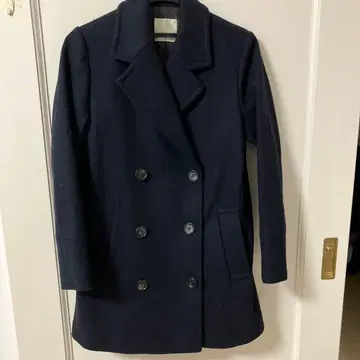 네이비 더블 브레스트 롱 코트
