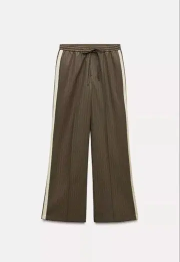 Zara 올리브 그린 스트라이프 와이드 레그 팬츠
