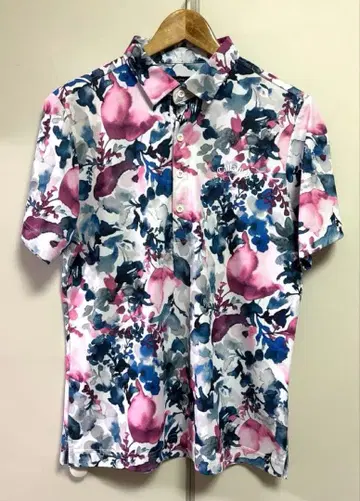 새상품급 CALLAWAY 수묵화 디자인 골프 셔츠 핑크 블루 L