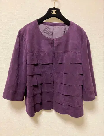 Leilian 레리안 퍼플 인조 가죽 노카라 자켓 17 F