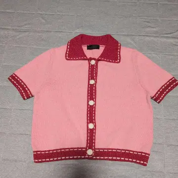 ZARA 반팔 가디건 핑크 빨간색