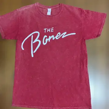 THE Bonerz 로고 빨간색 T셔츠 M 데미지 가공 밴드 티