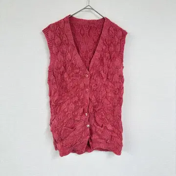 니트 베스트 [ F ] 핑크 케이블 짜임 무지 심플 레이어드용
