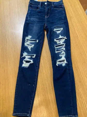XS 아메리칸 이글 데미지 데님 스키니 슈퍼 하이라이즈 조깅