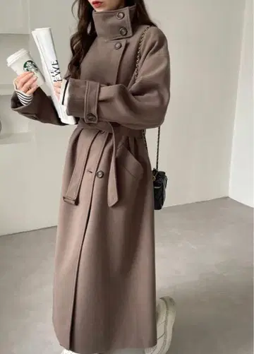 코트 스탠드 카라 코트 브라운