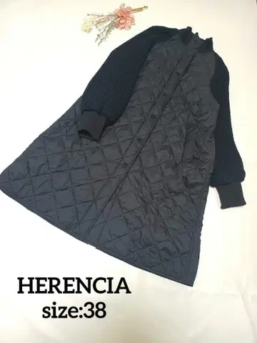 새상품급 HERENCIA 도킹 퀼팅 롱 코트 블랙 M 사이즈