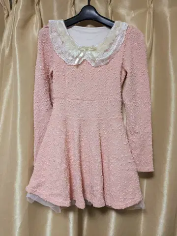 핑크 미니 원피스 레이스 칼라 포함