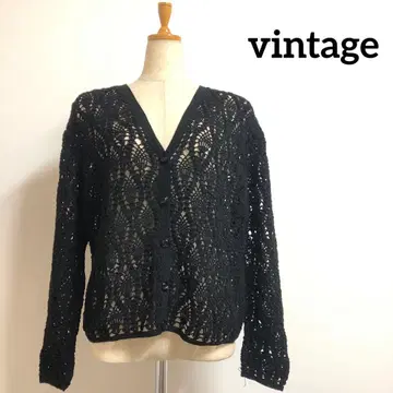 빈티지 레이스 뜨개질 블랙 가디건 긴팔 손뜨개질