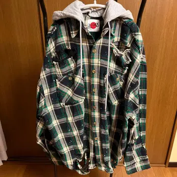 FR(13)NDS 프렌즈 체크 셔츠 후드 데미지 페인트