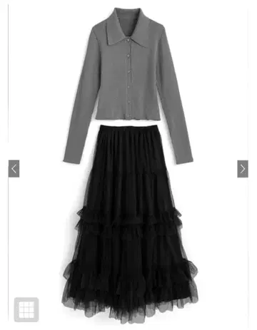 GRL 카라 부착 리브 니트 가디건 x 샤샤 스커트 셋업[ru1259]