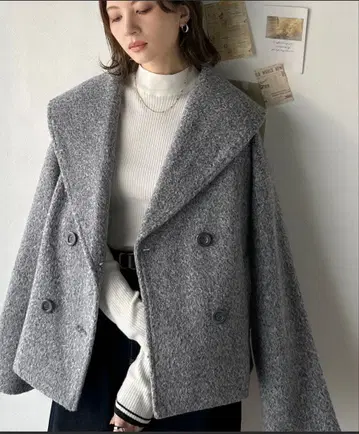 오버 사이즈 더블 브레스트 체스터 코트 그레이