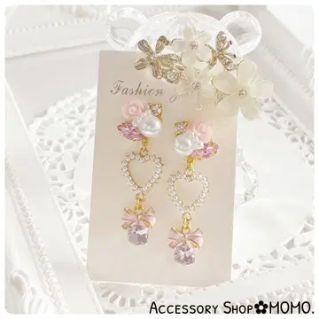 반짝이는 A급 유리 스톤 비쥬. 로즈 핸드메이드 귀걸이 or 귀찌