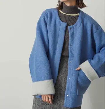 SENSE OF PLACE 바이컬러 니트 코트 블루