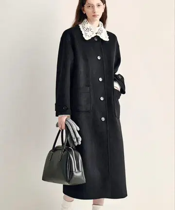 크로셰 칼라 울 롱 코트