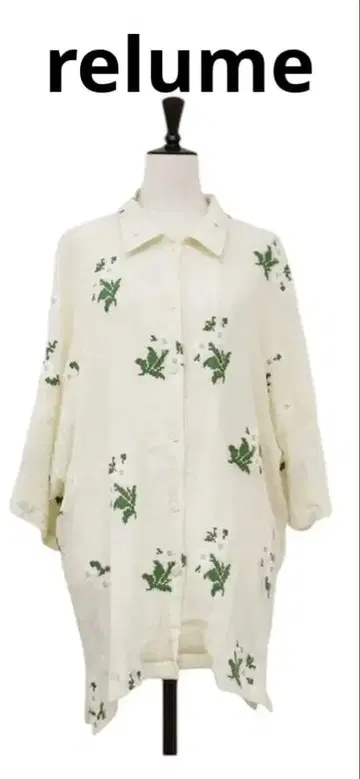 relume 플라워 자수 오픈 카라 셔츠