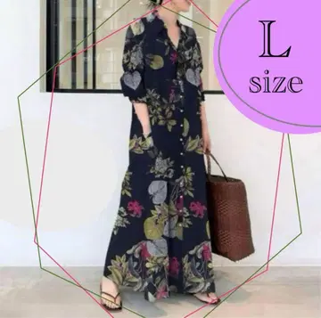 꽃무늬 L 사이즈 셔츠 롱 원피스