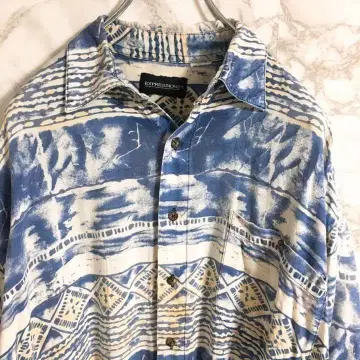 [레어 디자인] 벽화풍 알로하 셔츠 라이트 블루 L 상당 아트