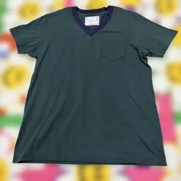sacai 다크 그린 V넥 T셔츠 S