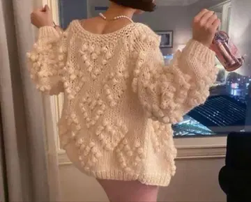 하트 폼폼 가디건 니트 프렌치 걸리시