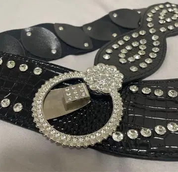 헤이세이 갸루 스톤 장식 블랙 벨트