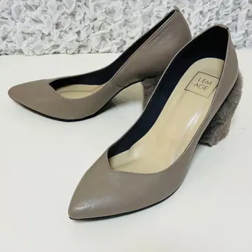 새상품급 퍼 포함 LEM AGE 스틸레토 하이힐 그레이