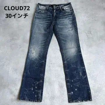 컨디션 최상 클라우드72 데미지 가공 데님 가죽 배지 스컬 자수 30인치