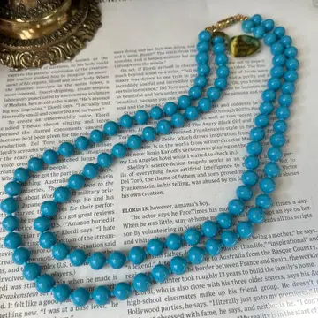 이탈리아제 베네치아 유리 2연 목걸이 옅은 터키 블루