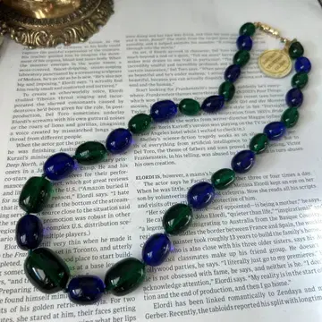 이탈리아제 베네치아 유리 목걸이 타원형 피콕