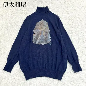 새상품급 이타리야 파라오 패턴 캐시미어 혼방 터틀넥 니트 13 네이비
