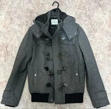 그레이 더플 코트 탈부착 가능 후드