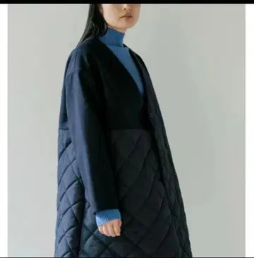 마이니아 충전솜 퀼팅 절개 롱 코트 네이비 M