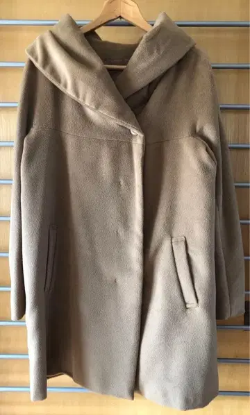 여성용 카멜 코트 후드 부착