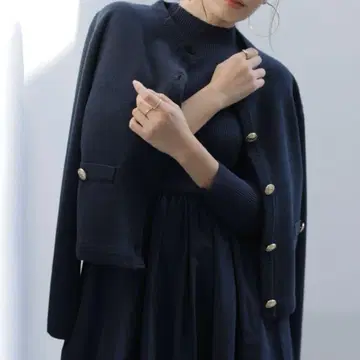 [ 새상품 ] [ ZOZO한정 ] 오리지널 버튼 노카라 니트 자켓/네이비