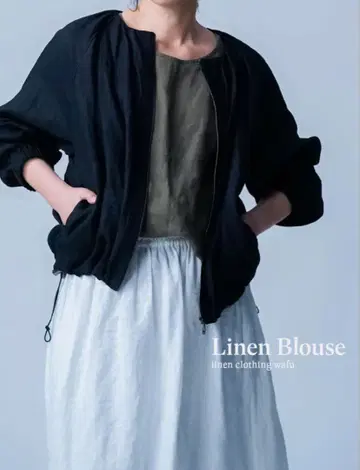 wafu 새상품 린넨 지퍼 블루종 점퍼 아우터