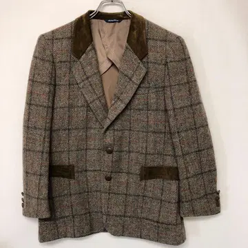 Rotary Group 구제 의류 절개 디자인 체크 무늬 트위드 자켓