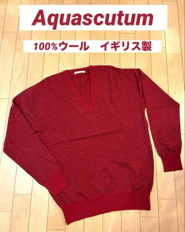 아쿠아스큐텀 V넥 니트 울 100%