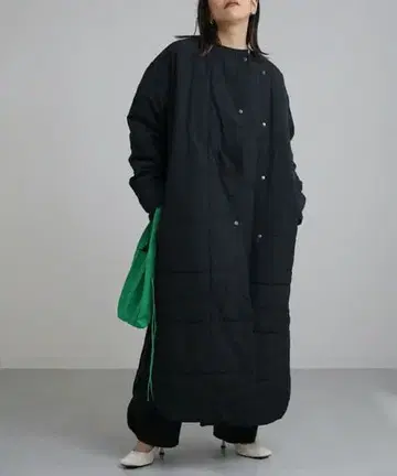 ap retro 노카라 퀼팅 코트 롱 블루종