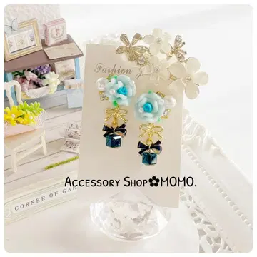 반짝반짝 비쥬 A급 유리 스톤 블루 로즈 핸드메이드 귀걸이 :*